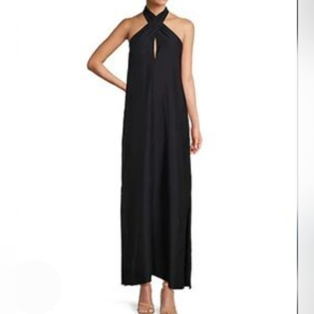 Antonio Melani Maxi Dress M Dark Blue Lyocell Sondra Halter Long Keyhole New$180